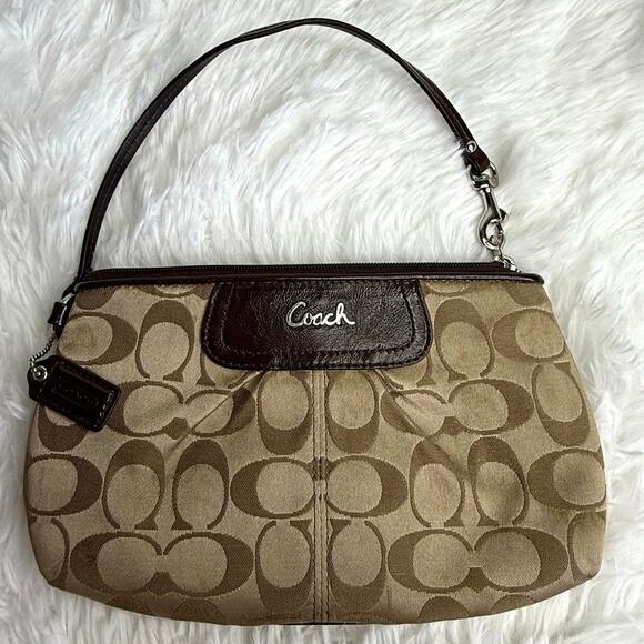 y2k COACH Brown Signature Canvas Wristlet - Picture 1 of 8